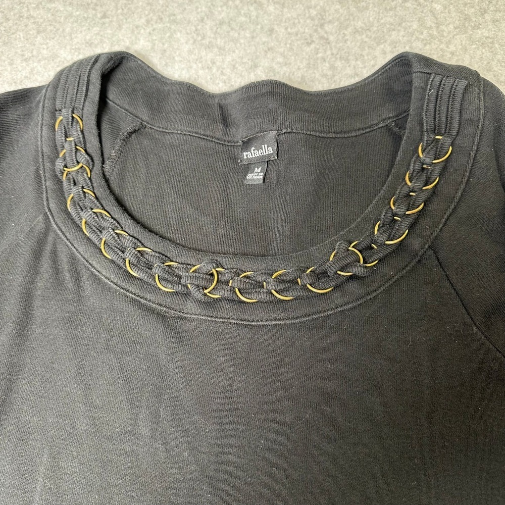 Rafaella‎ Black 3/4 Sleeve Crew Neck Top with Ring Detail Women's Size M - Picture 6 of 12